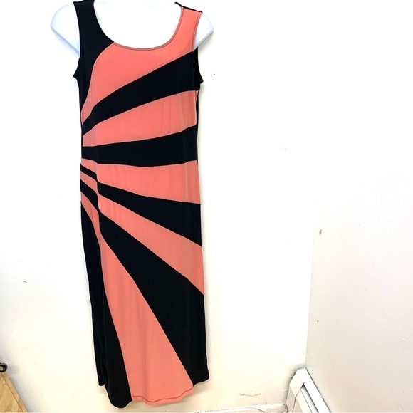 Sami Jo Maxi Dress 1X Stretch Knit  Pink Black Stripe Sheath Sleeveless Travel - Picture 1 of 8